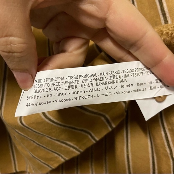 Zara Crochet Striped Top Yellow Mustard Linen Blend Top Size M - Picture 7 of 9